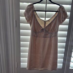 La Hearts Cream Mini Dress with Sheer Lace V-Neck